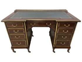 Edwardian walnut twin pedestal writing desk