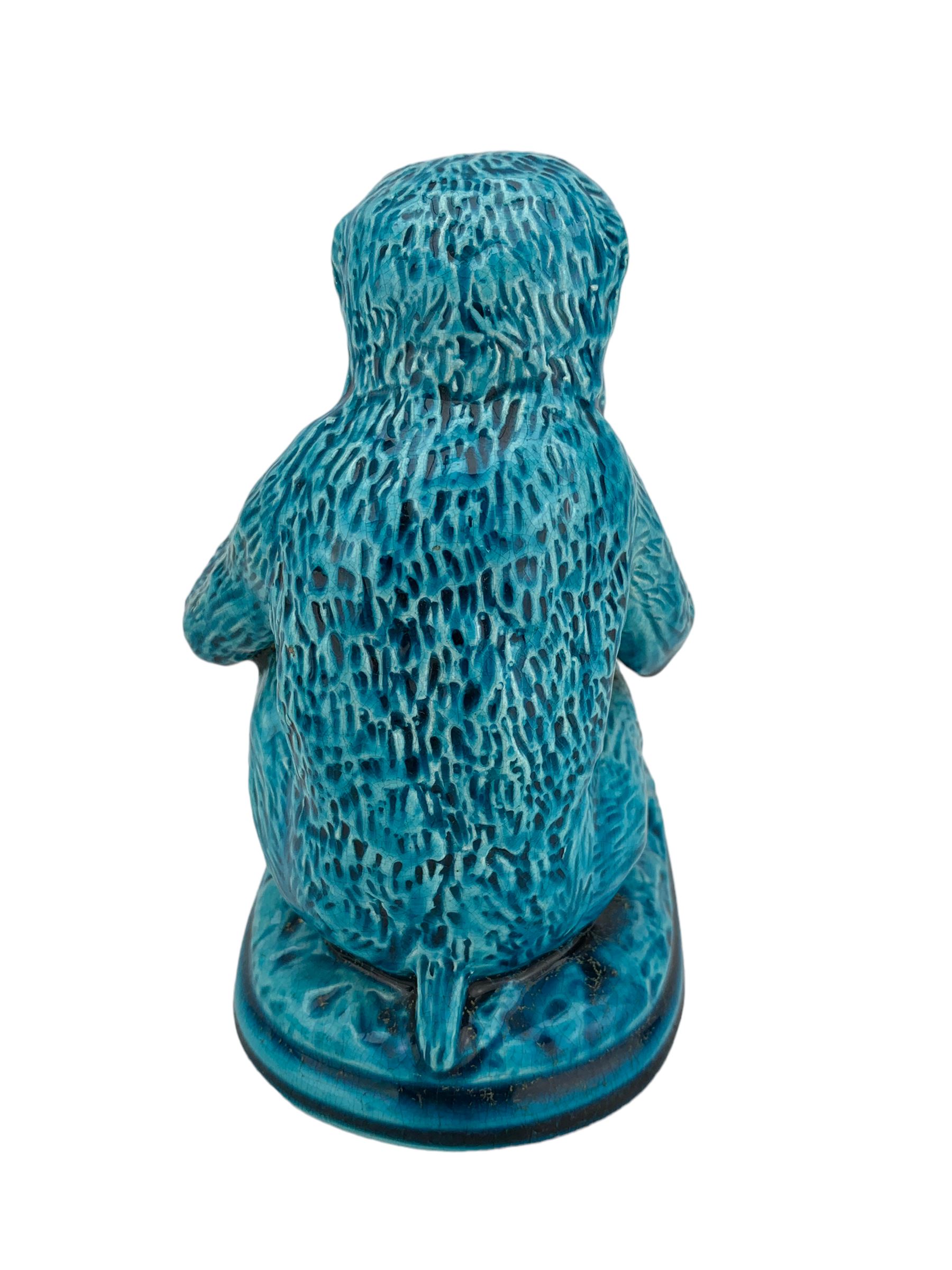 Burmantofts Faience turquoise-glaze model of a monkey - Image 3 of 6