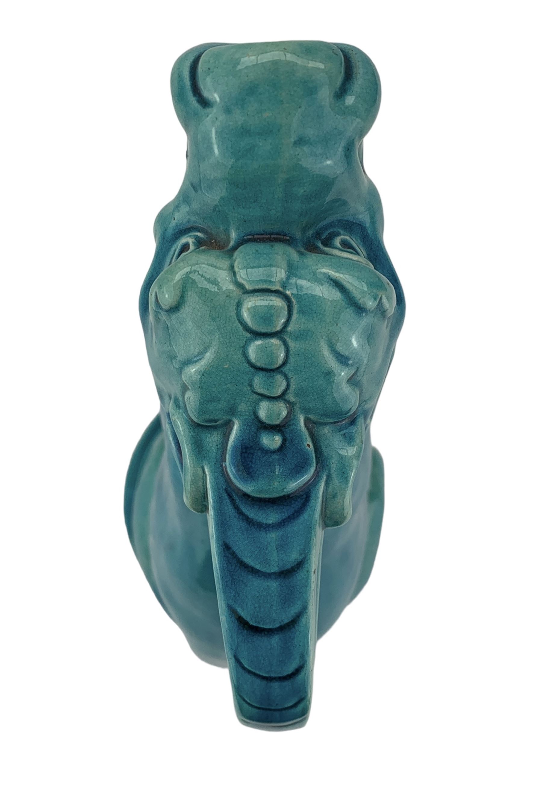 Burmantofts Faience turquoise-glaze ewer modelled as a grotesque hound - Image 5 of 6