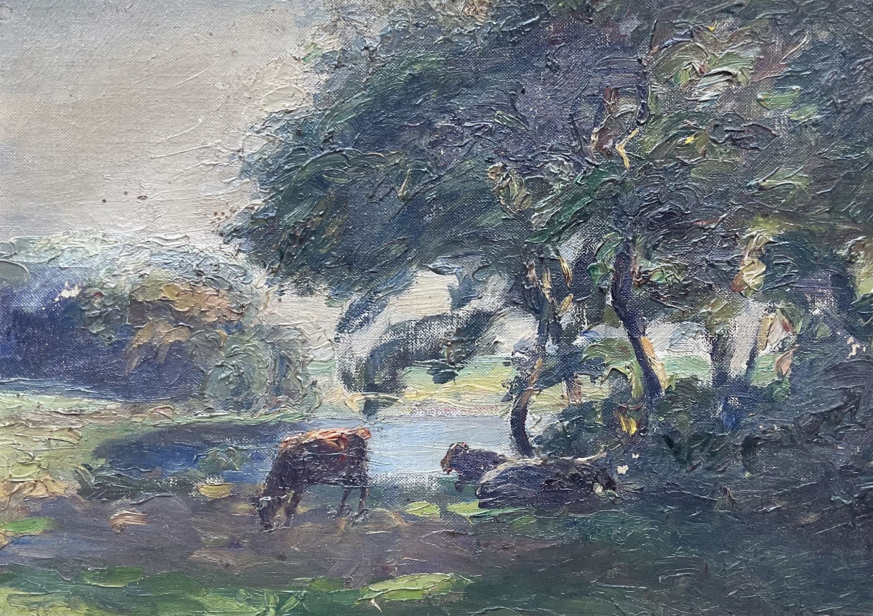 English School (Early 20th century): Cattle Watering by Trees