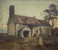 English School (19th/20th century): Church and Graveyard Scene