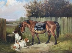 Colin Graeme Roe (Scottish 1855-1910): Pointer Dogs and Connemara Horse in Country Landscape