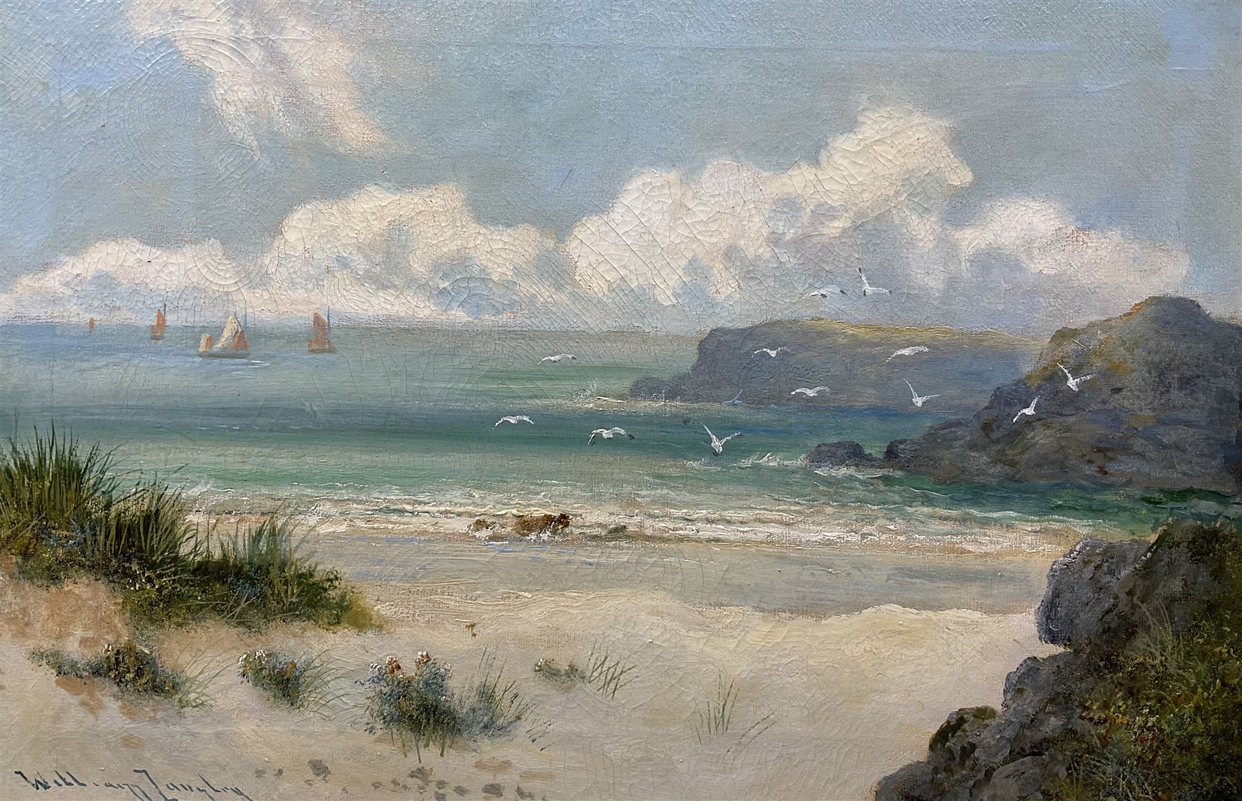 William Langley (British 1852-1922): Coastal Landscape with Seagulls