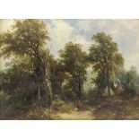 J Grimson (British Mid-19th century): Figure on Woodland Path