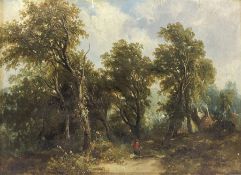 J Grimson (British Mid-19th century): Figure on Woodland Path