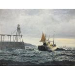 Jack Rigg (British 1927-): Fishing boat off Whitby