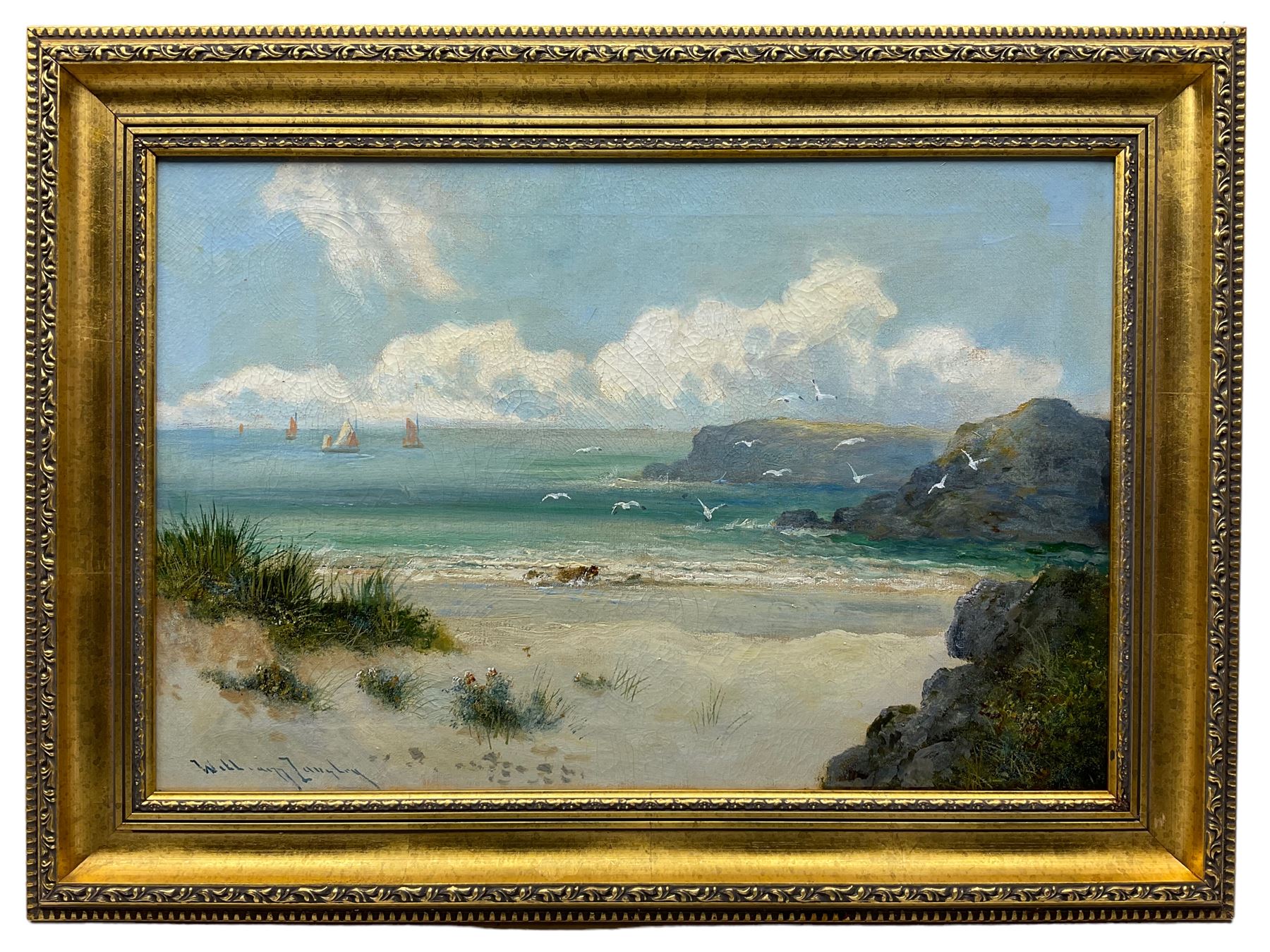 William Langley (British 1852-1922): Coastal Landscape with Seagulls - Image 2 of 3