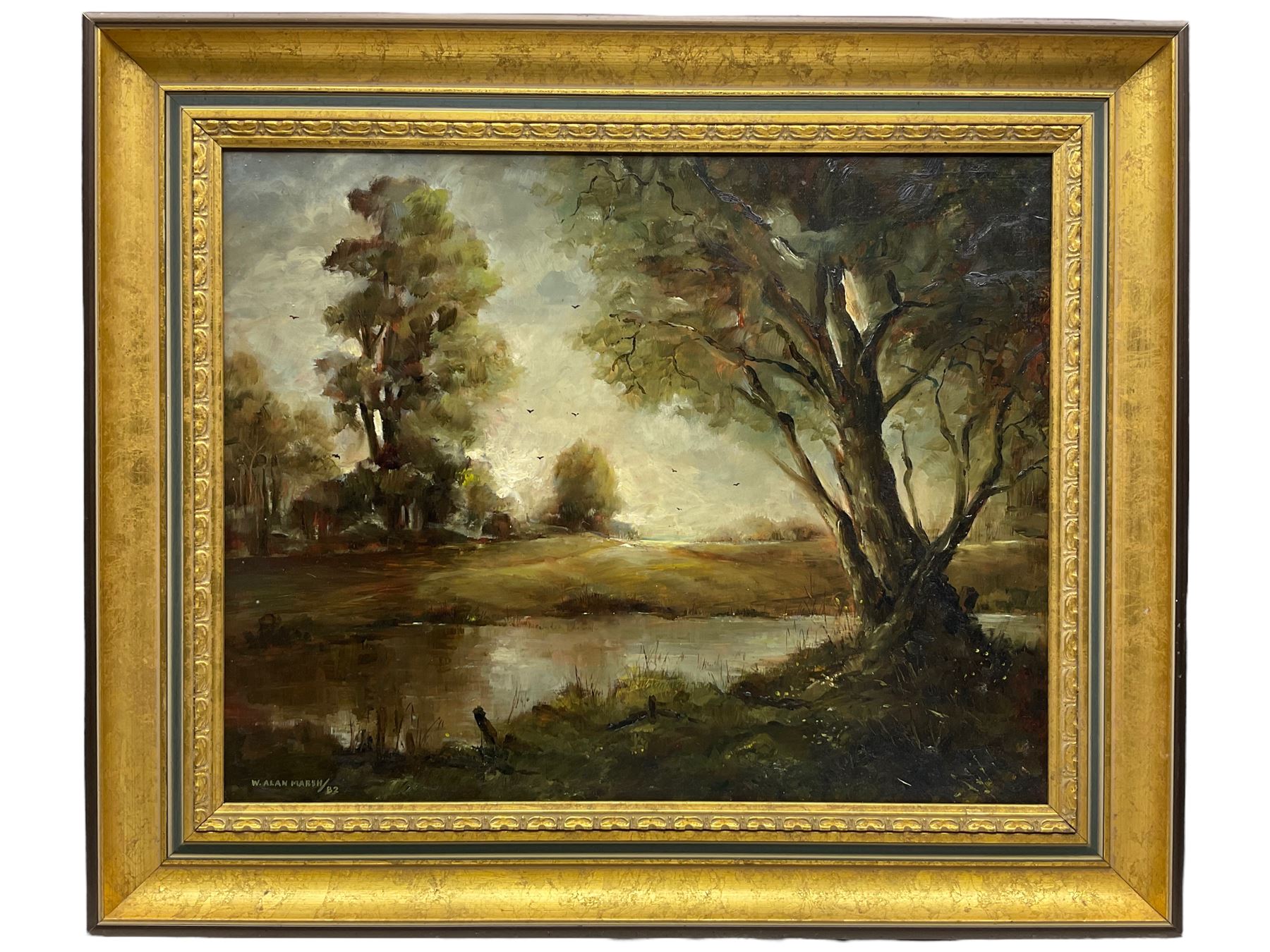 W Alan Marsh (British 20th century): Park Landscape with Pond and Trees - Image 2 of 2
