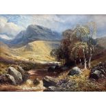 Clarence Henry Roe (British 1850-1909): Scottish Highland Landscape with Stags