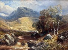 Clarence Henry Roe (British 1850-1909): Scottish Highland Landscape with Stags