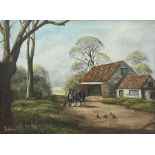 Royce Harmer (British 20th century): Farmyard Scene with Saddled Cob