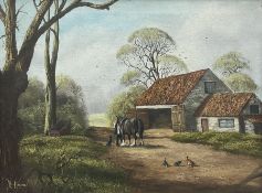 Royce Harmer (British 20th century): Farmyard Scene with Saddled Cob