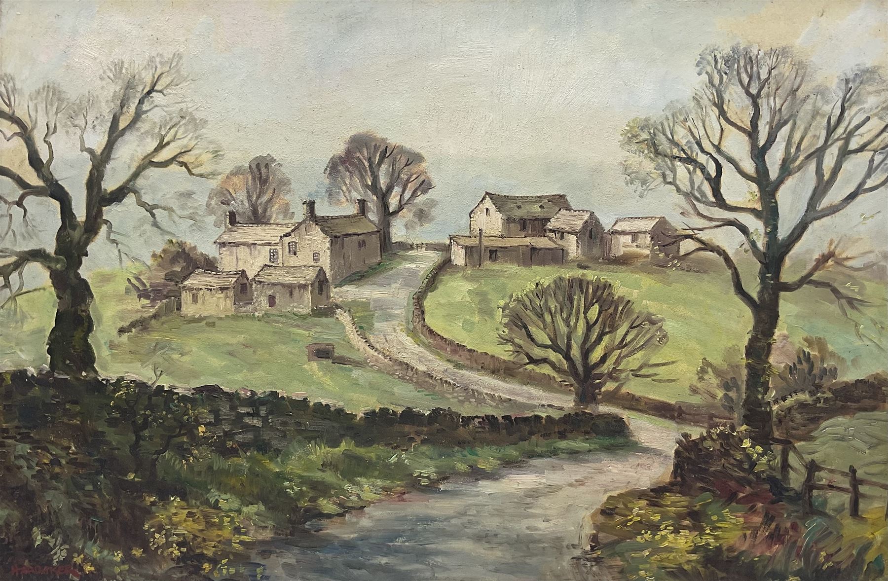 James Hardaker (British 1901-1991): Yorkshire Spring Landscape with Daffodils