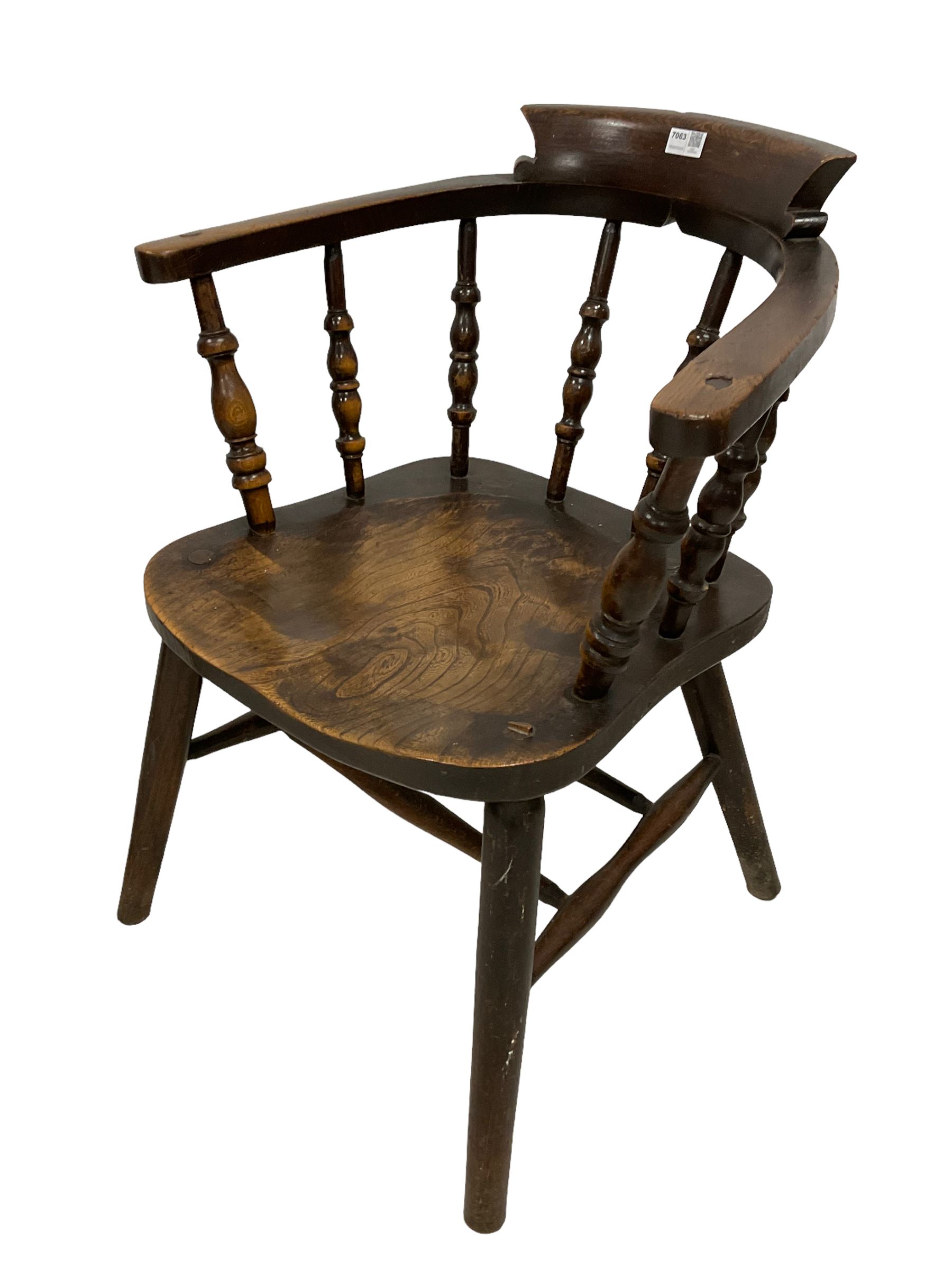 J Elliott & Son - pair early 20th century elm and beech Captains smokers bow chairs - Image 3 of 5