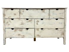 Distressed white and blue painted pine chest