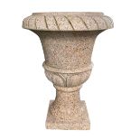 Polished granite Campana shaped garden urn on base