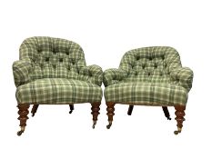 Pair late 19th century walnut framed armchairs