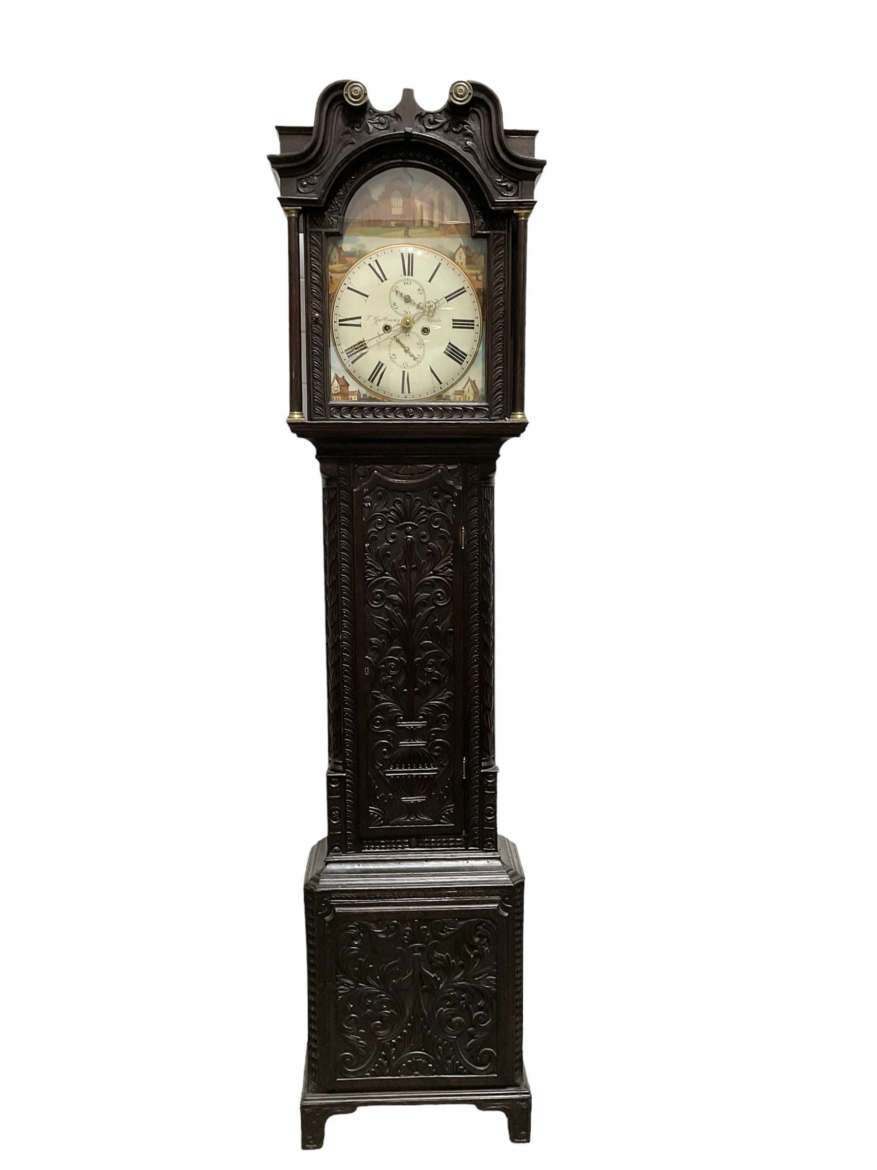 Carved 8-day oak longcase - dial inscribed J Galloway Leeds - Image 4 of 7