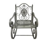 Washed grey finish wrought metal rocking garden armchair