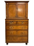 George III oak and mahogany banded cupboard-on-chest