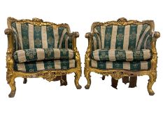 Pair Louis XVI design gilt framed armchairs