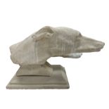 Cast composition stone study of two Greyhound heads after M. Bertin 'At the finishing Line'