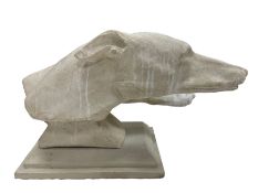 Cast composition stone study of two Greyhound heads after M. Bertin 'At the finishing Line'