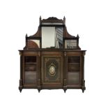 Late 19th century inlaid ebonised mirror back sideboard