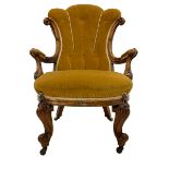 19th century walnut framed open armchair