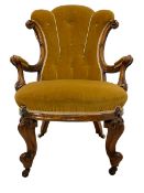 19th century walnut framed open armchair