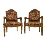 Pair Louis XVI design gilt framed armchairs