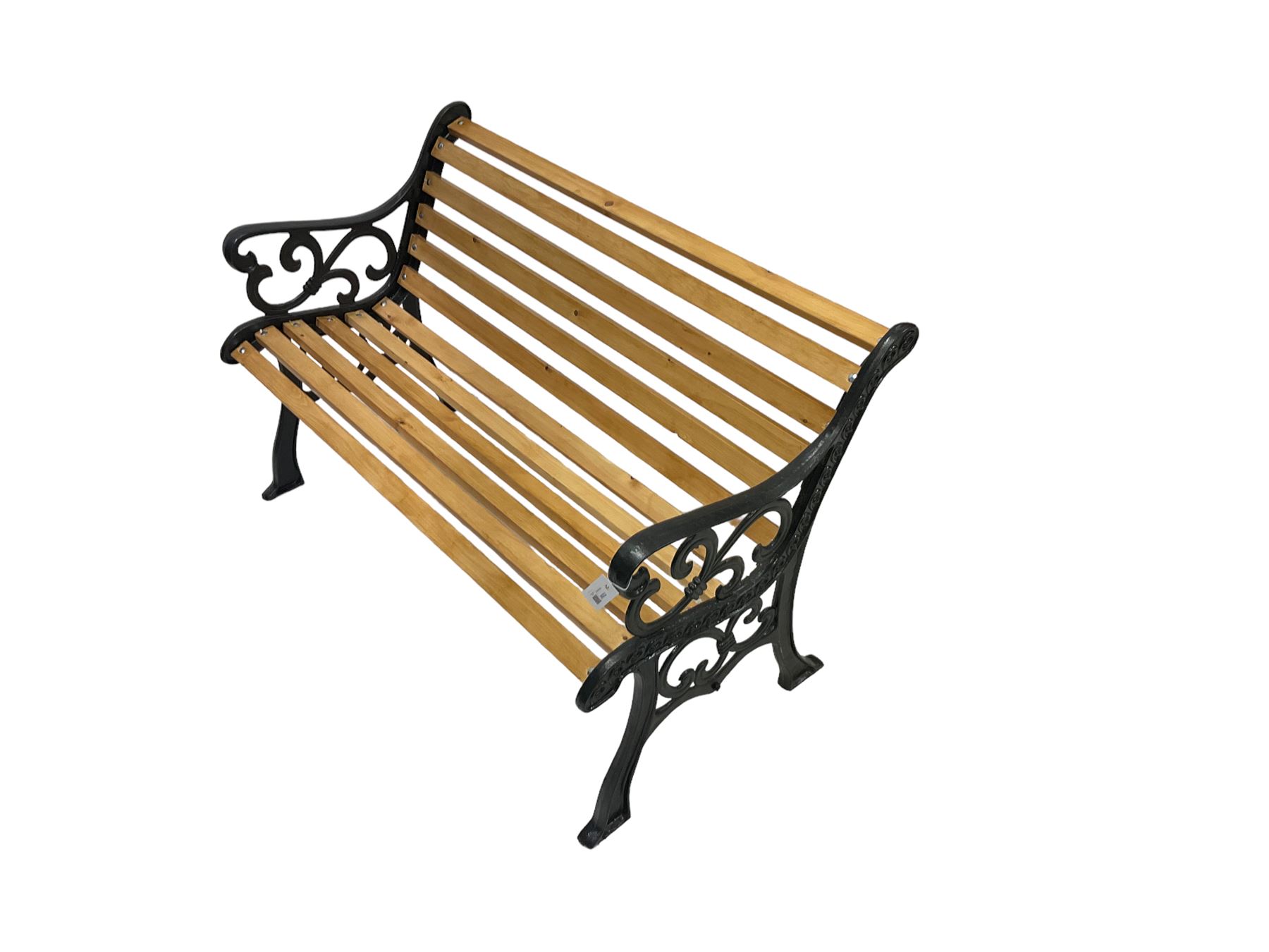 Black painted cast iron and wood slated garden bench - Image 4 of 7