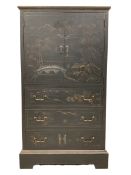 Chinoiserie design black lacquered style cabinet