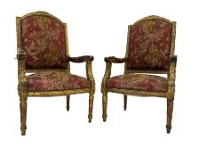 Pair Louis XVI design gilt framed armchairs