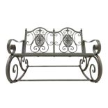 Washed grey finish wrought metal rocking garden bench seat