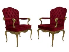 Pair mid-to late 20th century gilt metal elbow chairs