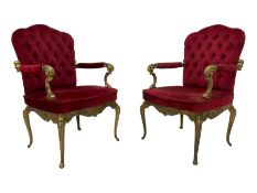 Pair mid-to late 20th century gilt metal elbow chairs