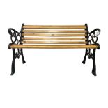 Black painted cast iron and wood slated garden bench