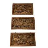 Set of three Chinese hardwood diorama panels