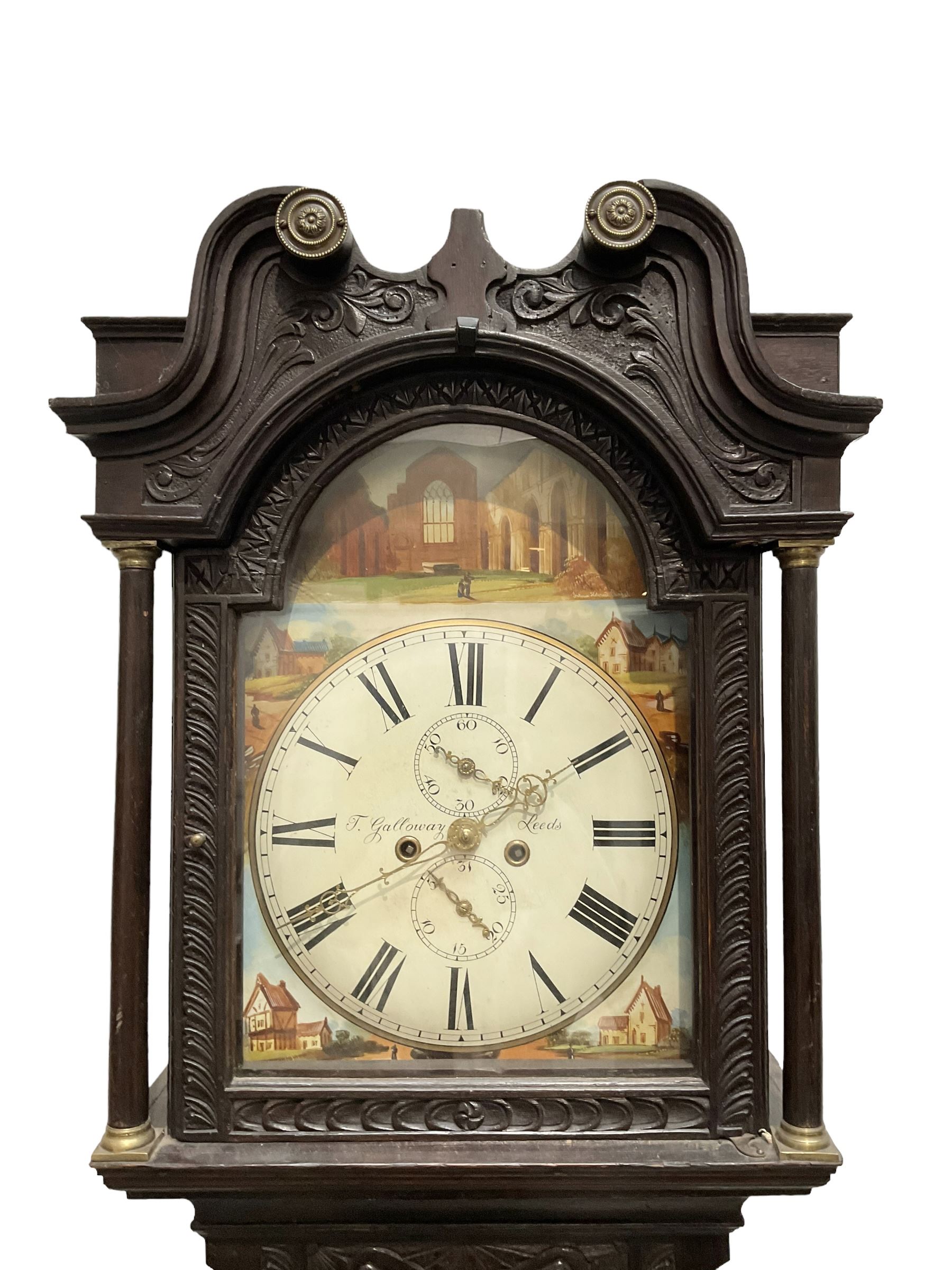 Carved 8-day oak longcase - dial inscribed J Galloway Leeds - Image 2 of 7