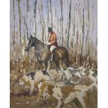 William Norman Gaunt (British 1918-2001): Huntsman with two Beagles in Woodland