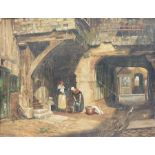 W Bunch (British 19th century): Milkmaids in the Street with Cat