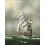 Winston (Continental 20th century): Man of War Ship at Full Sail