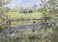 Tom Griffiths (British 1902-1990): Cows Grazing in a Rural Pasture