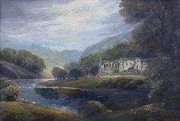 Walter Linsley Meegan (British c1860-1944): View of Riverside Ruined Abbey with Sheep Grazing