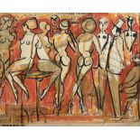 French School (Early to Mid-20th century): Fashionable Bar Scene with Nude Figures