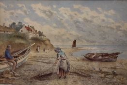 Kate E Booth (British fl.1850-1898): 'Spreading the Nets'
