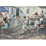 William Burns (British 1923-2010): 'Thames-Side Pub - Morris Dancers'