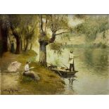 William Mercier (French 1939-): Edwardian Figures by the River