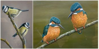 Robert E Fuller (British 1972-): Kingfishers and Bluetits